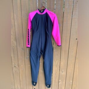 Black and Pink One Piece Swimwear with Raglan Sleeves